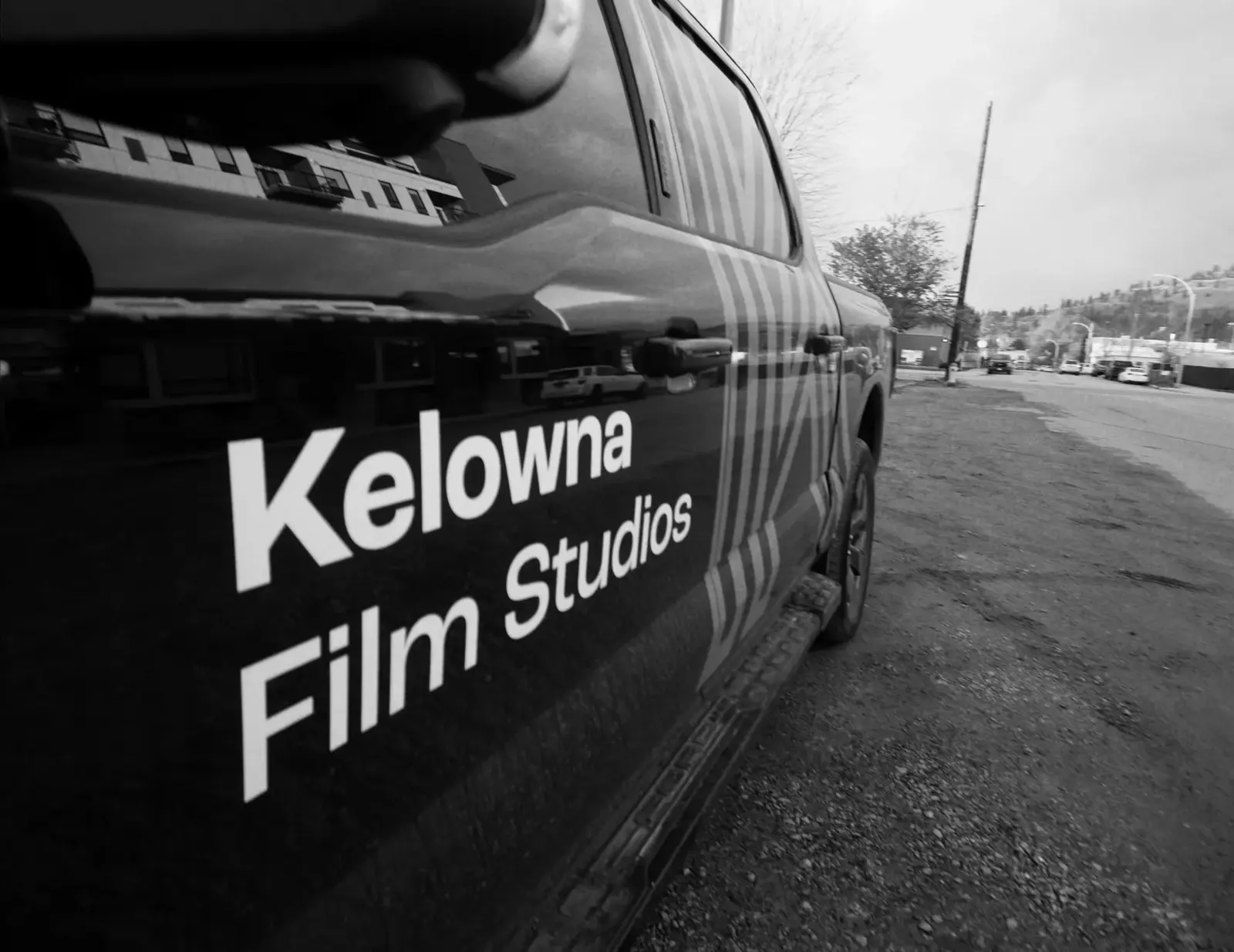 Kelowna Film Studios truck reflection during Last of a Dying Breed location research